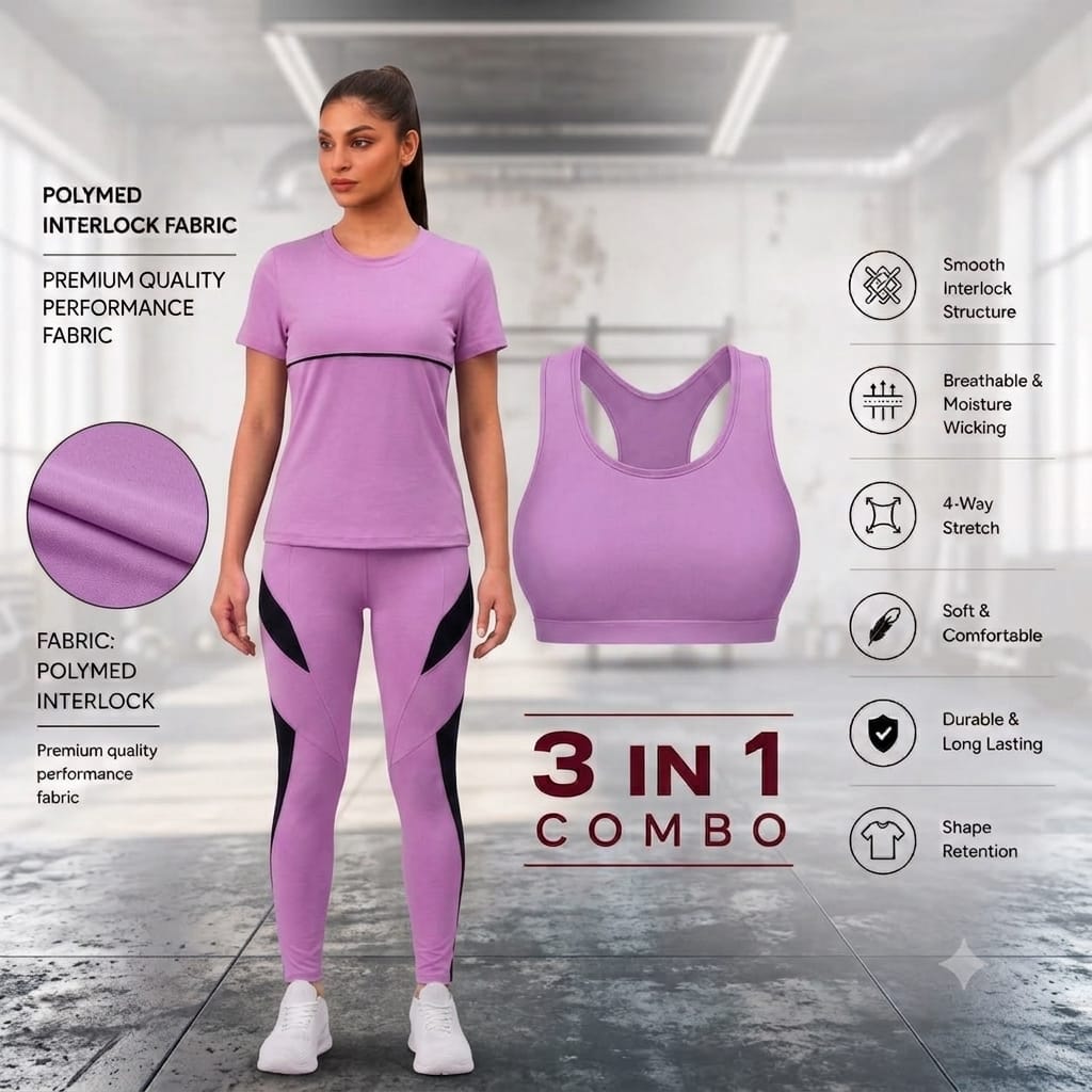Combo 3 in 1 Yoga Gym Dress T Purple
