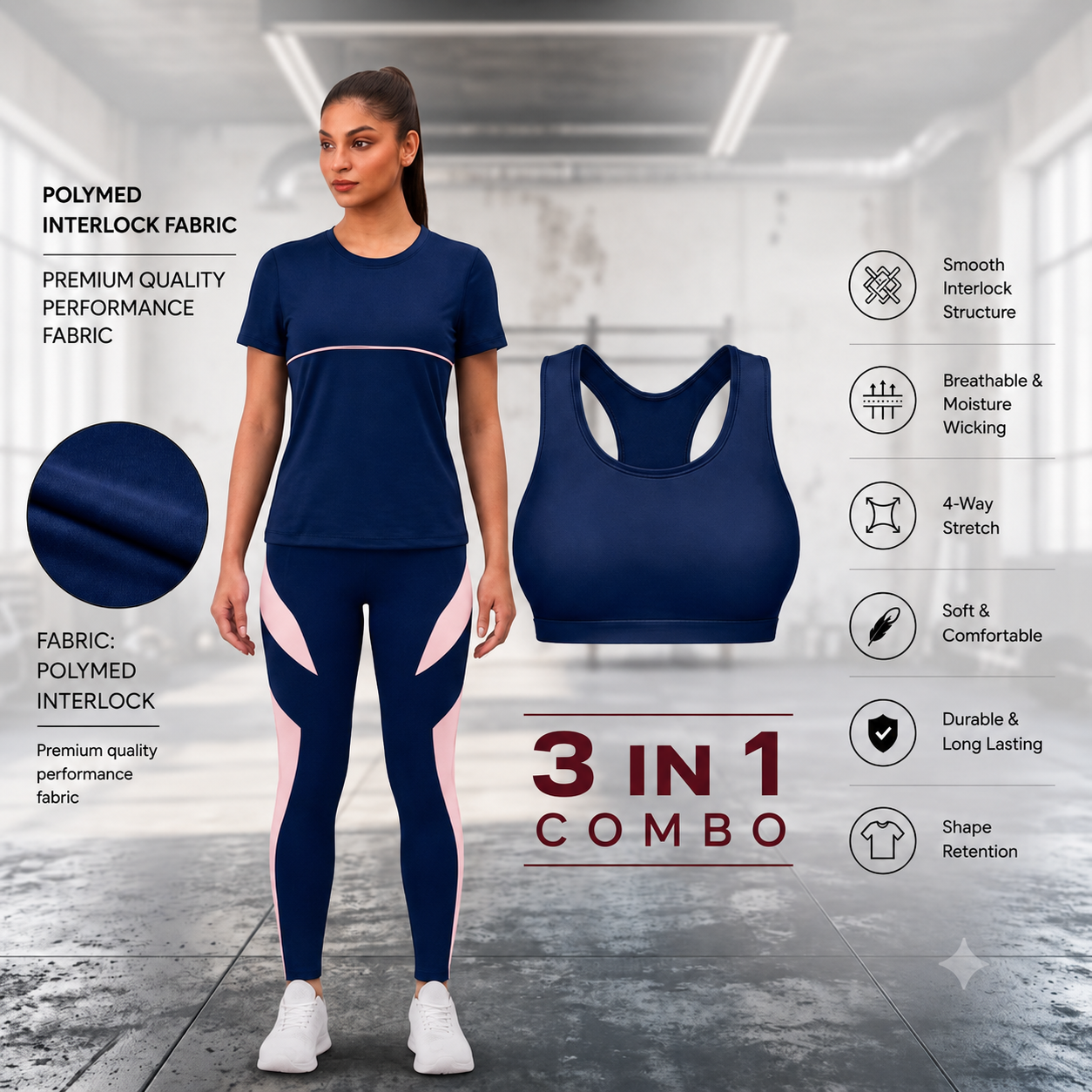Combo 3 in 1 Yoga Gym Dress T Blue