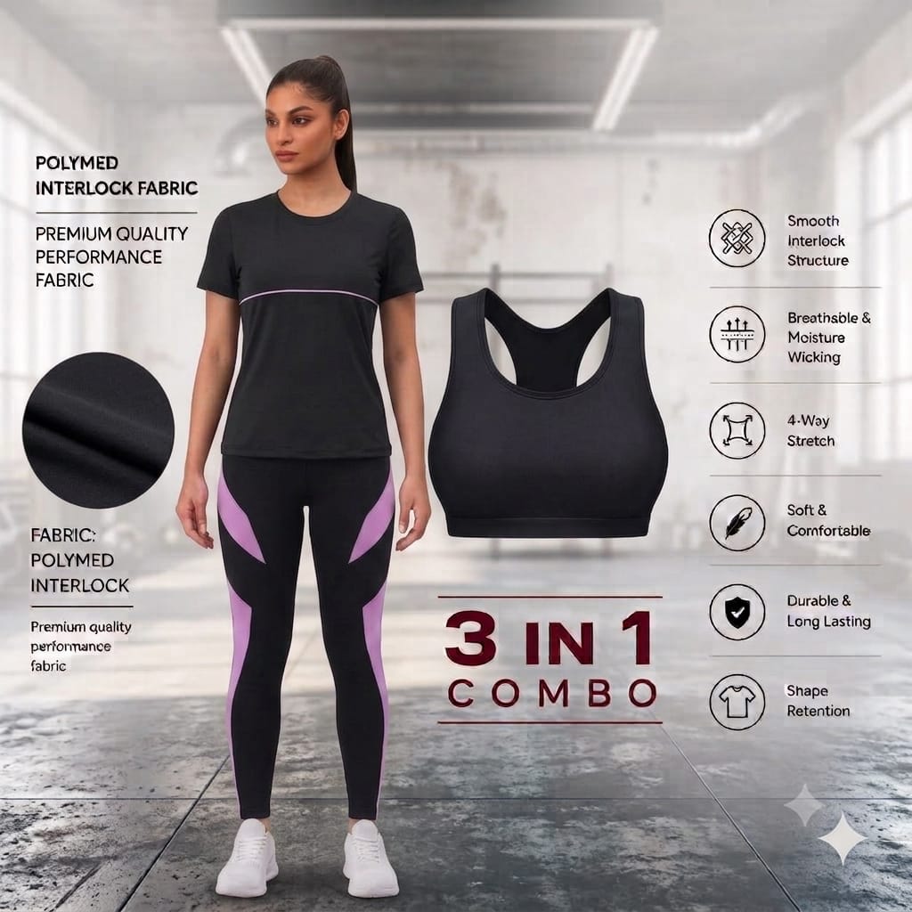 Combo 3 in 1 Yoga Gym Dress T Black