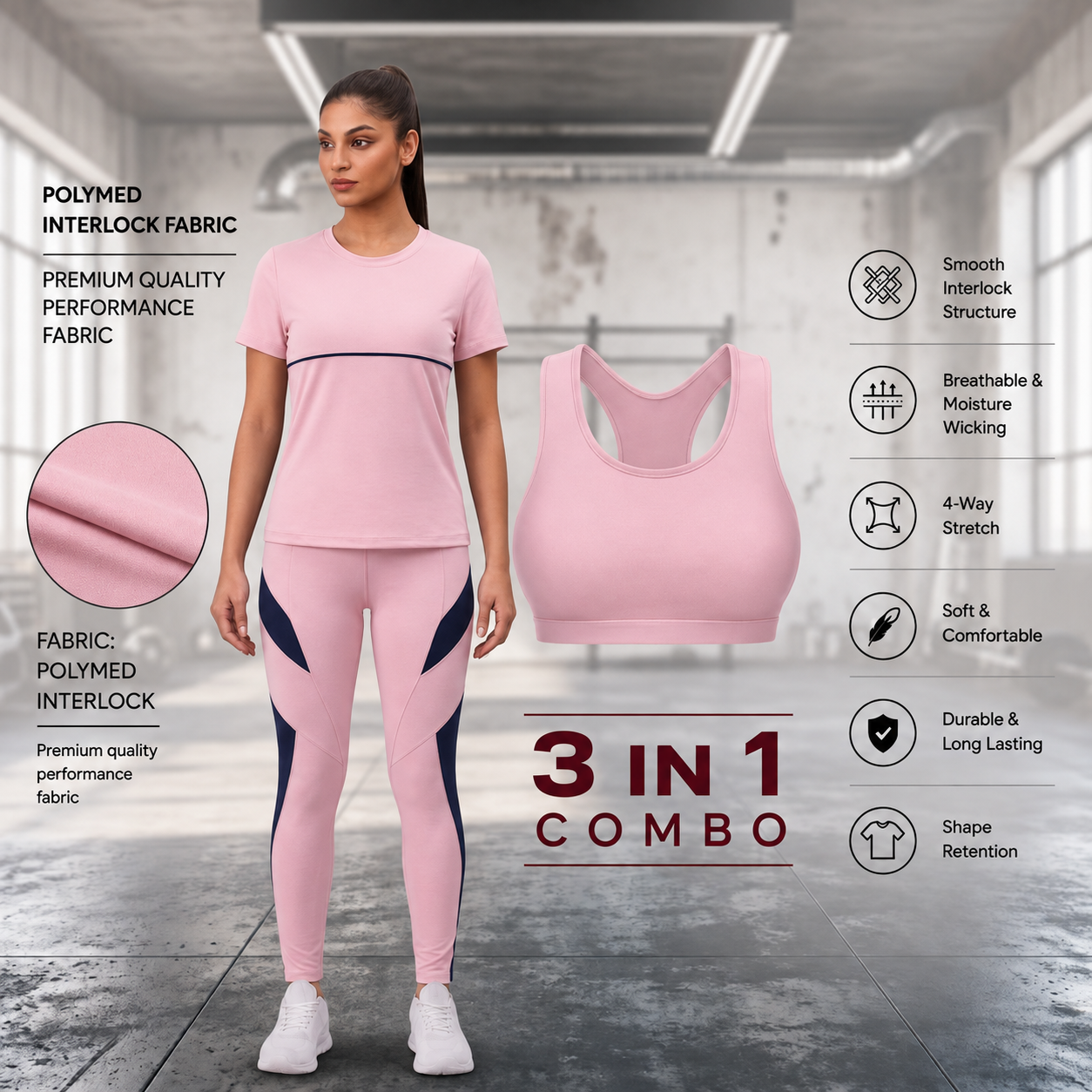 Combo 3 in 1 Yoga Gym Dress T Pink