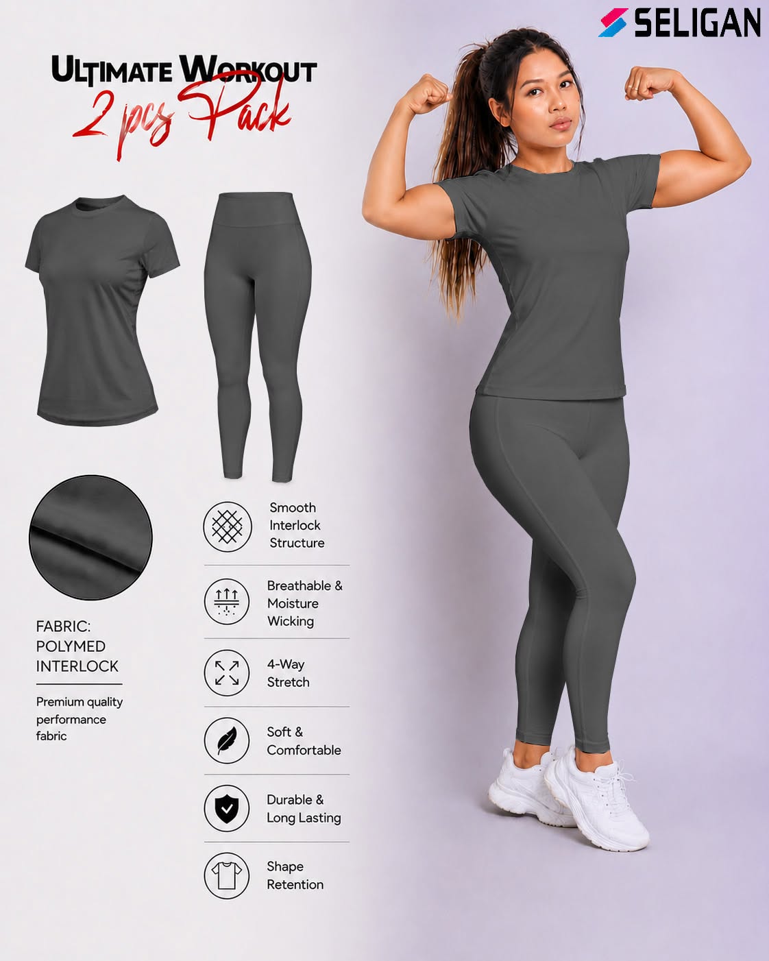 Ultimate Workout 2 Pcs Combo (T-Shirt & Leggings) Gray