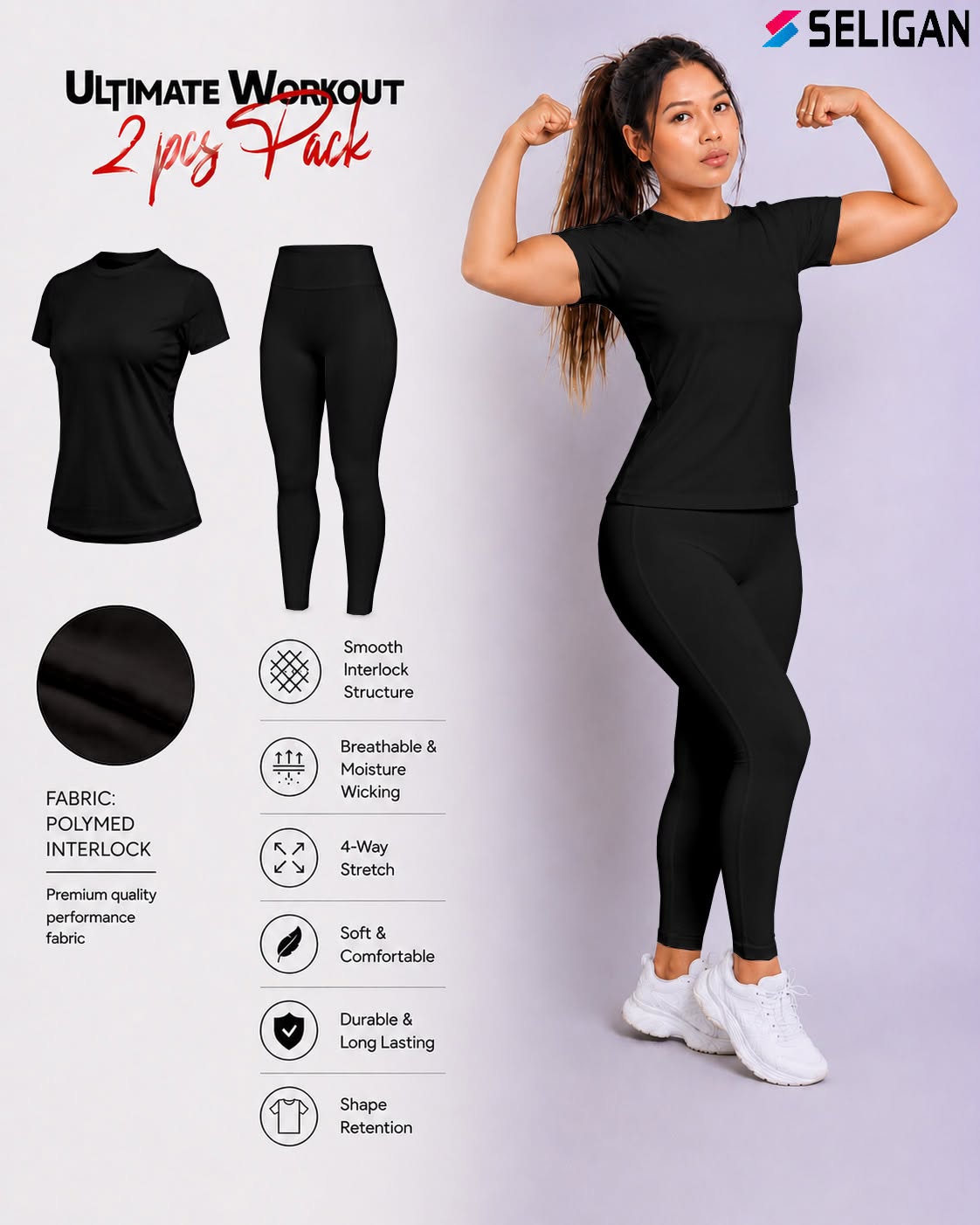 Ultimate Workout 2 Pcs Combo (T-Shirt & Leggings) Black