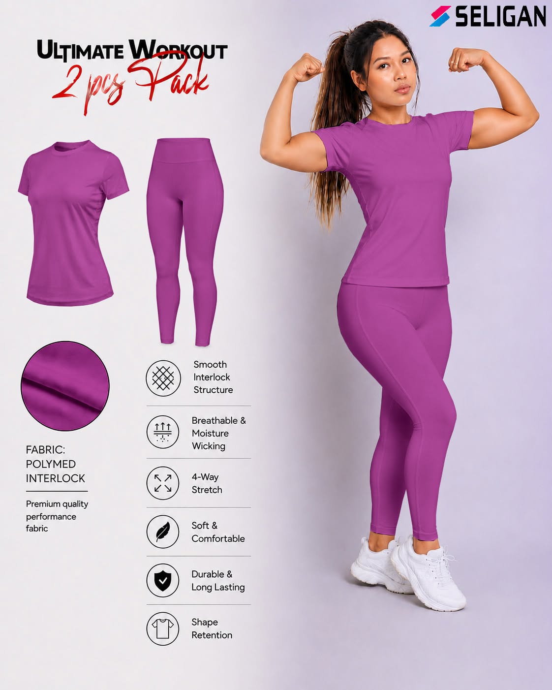 Ultimate Workout 2 Pcs Combo (T-Shirt & Leggings) purpule
