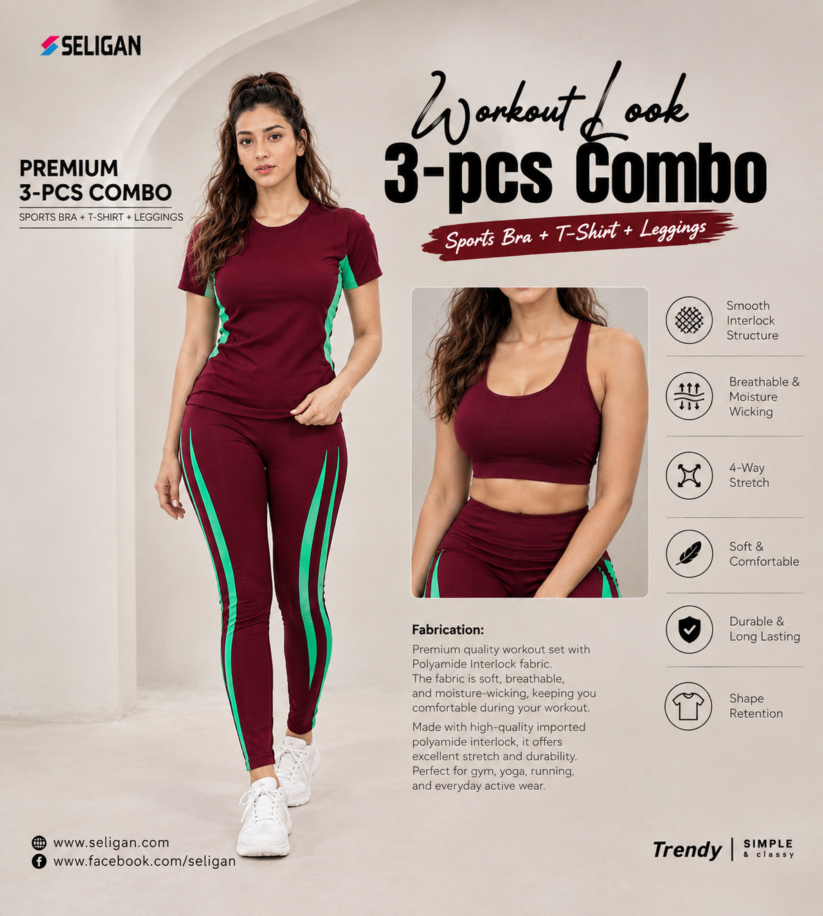 Combo 3 in 1 Yoga Gym Dress Maroon